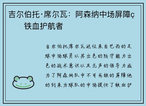 吉尔伯托·席尔瓦：阿森纳中场屏障的铁血护航者